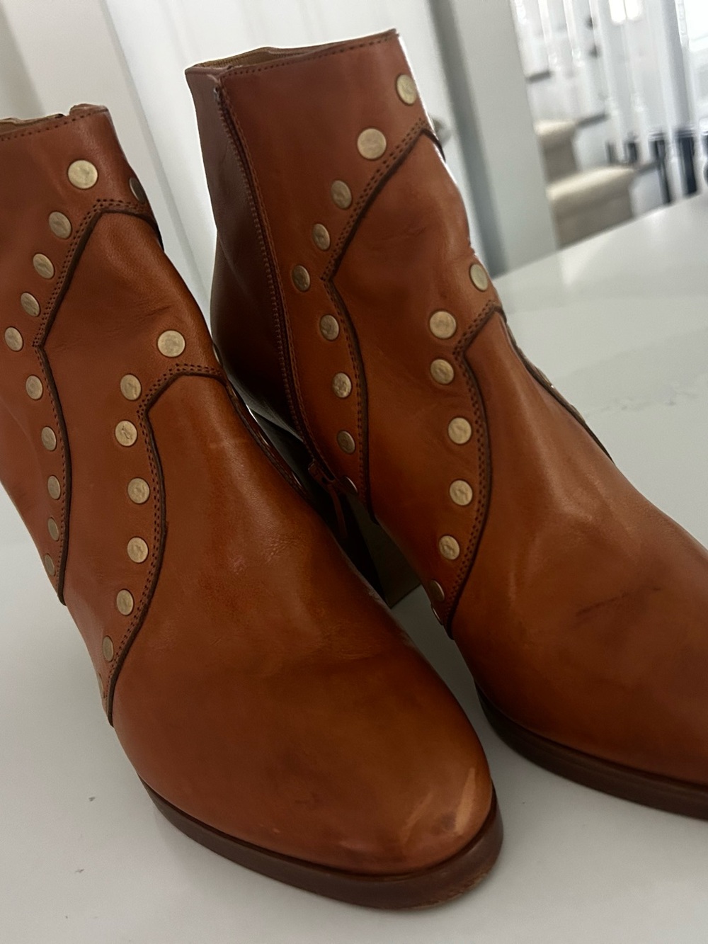 Celine Brown Leather Studded Ankle Boots